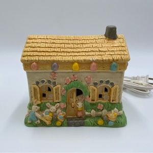 Vintage 90s Pacific Rim Hand Painted Ceramic Electric Lighted Easter Bunny House